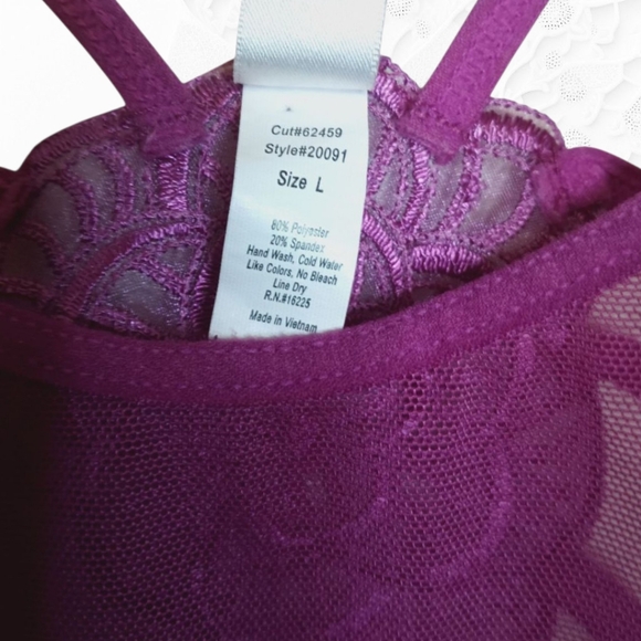 Vintage Vivid Purple Sheer Mesh Babydoll – Strappy Sides, Open Lower Back - Picture 3 of 4